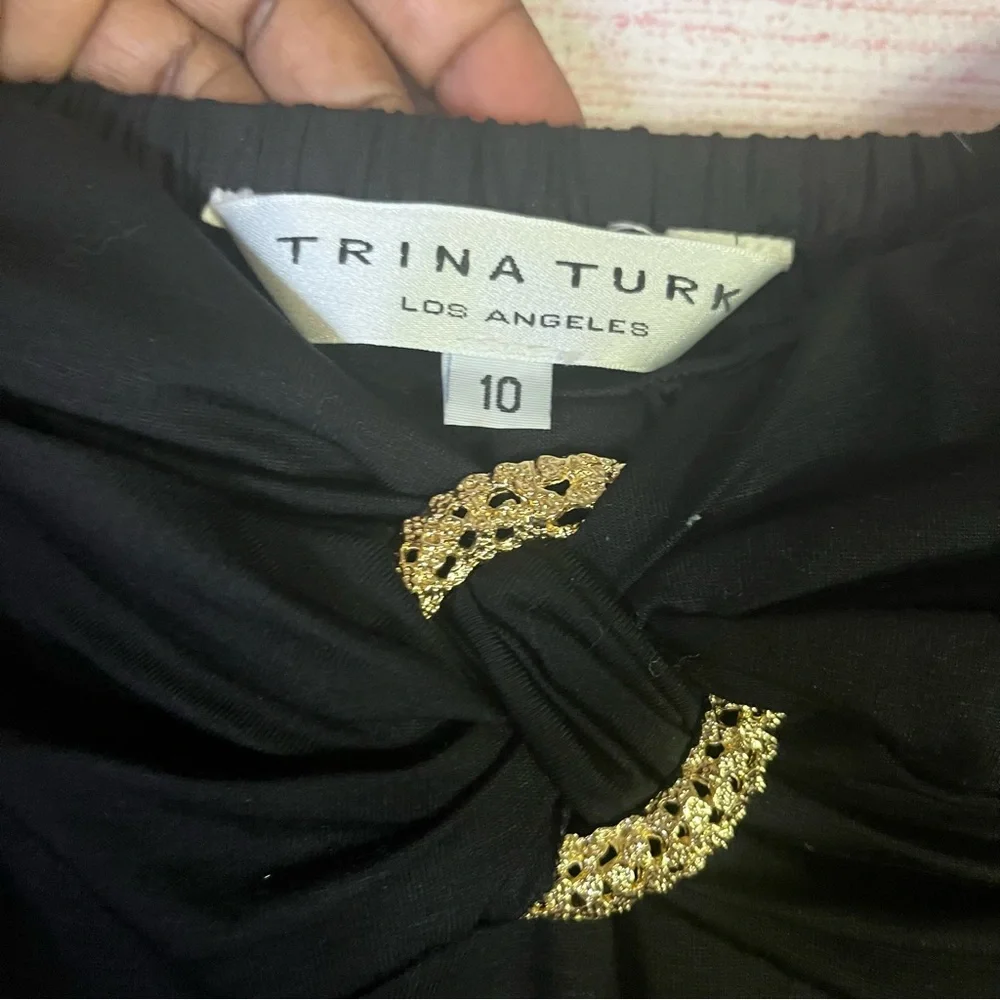 Trina Turk Black Sleeveless Gold Embellished Jersey‎ Knit Ruched Leg Jumpsuit 10